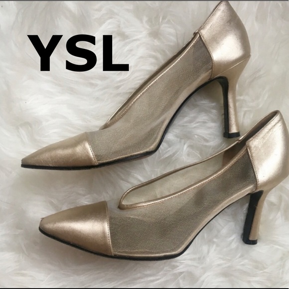 gold ysl heels